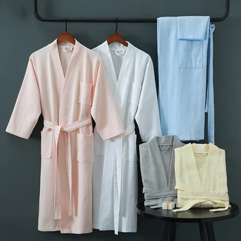 100% Puuvill Suvel Vahvel Hommikumantel Pikk Kaste Kleit Kimono Mehed Vann Kleit Pluss Suurus Naiste Öö Kleit Pruutneitsi Sleepwear