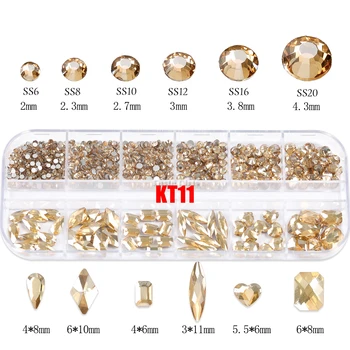 120/560/1200PCS 3D Šampanja Glitter Erinevate Kujundite SS6-SS20 Flatback Diamond Jewelry Nail Art Kive Maniküüri-Kaunistused
