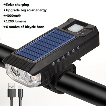 1200 Luumenit Jalgratta Solar LED Valgus 4000mAh Aku, USB Laetav Road Bike Ees Lamp IPX4 Taskulamp Vilkur koos Sarv