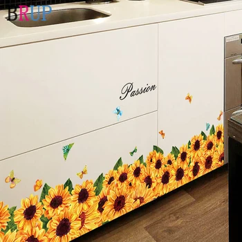 137*36 cm Kaunis Päevalill Baseboard Seina Kleebised Looduslike Taimede Home Decor Köök, Magamistuba Mood PVC-Vinüül Seina Kleebised