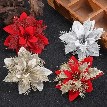 6tk 13cm tehislilled Glitter Võltsitud Lilled Christmas Tree Kaunistused Koju 2022 Kaunistused Häid Jõule Vanikud