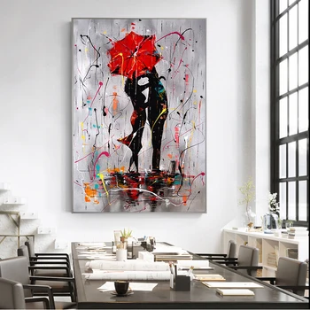 Abstraktne Punane Armastavad Vihmavari õlimaal Lõuendil Skandinaavia Plakatid ja Pildid Cuadros Seina Art Pilt elutuba