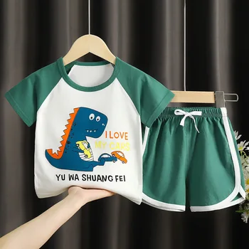 Baby Suvine Spordi-vabaaja-T-särk + lühikesed püksid Komplekt Poiss Tüdrukud 6 9 12 18 24 Kuud, Riided Uued Väikelapse Vastsündinud Türannosaurus Riided