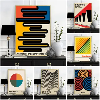 Bauhaus Moodsa Geomeetrilise Abstraktse Read Print Art Canvas Poster Maali Elutoas Home Decor Seina Pilt