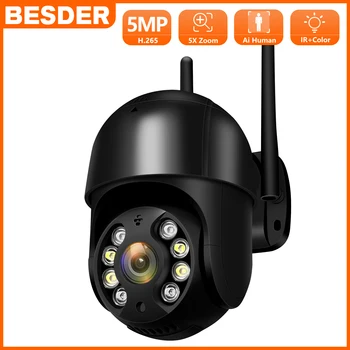 BESDER 5MP 3MP AI PTZ IP-Kaamera, WiFi, 5X Digitaalne Zoom Automaatne Jälgimine 2MP Traadita Väljas CCTV Turvalisus Kaamera iCSee Veebikaamera