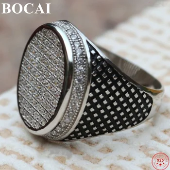 BOCAI S925 Sterling Silver Ring 2022 Uus Mood Tihedalt Tsirkoon Lai Puhas Argentum Ehted Meestele Naistele