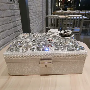 Diamond ehted storage box double layer suure mahutavusega kaelakee kõrvarõngas omanik läikiv ehteid ladustamise kasti korraldaja daamid kingitused