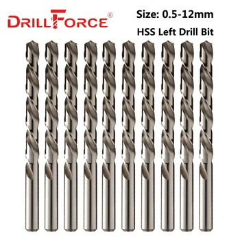 Drillforce 10TK 0.5 mm-12 mm Vasak Käsi Puuriterad HSS M2 Tagurpidi Väänata Drill Bit(0.5/1.5/2/2.5/3/4/4.5/5/5.5/6/7/8/9/10/11/12mm)