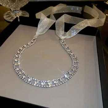 FYUAN Luxury Crystal Choker Kaelakeed Naistele Reguleeritav Pikk Lint Kaelakeed Pulm Bankett Ehted
