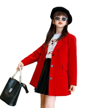 Kid Riided Tüdrukutele Joped Kevad-Sügis Punane Ülikond Ühtne Teismelise Riietus Mood Uus korea Ülerõivad Ametlik Tops 4-14 Aastased