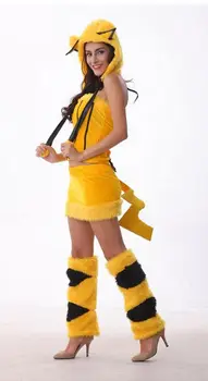 Kollane Kostüüm Naine Pikachu Cosplay Riided Neli Tükki Disfraces Naine Armas Seksikas tegelaskujusid Disguisement CA906