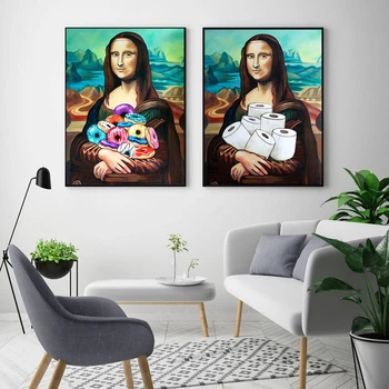 Lõuend Maali Prindib Naljakas Mona Lisa Wc-Vannituba Paber Seina Art Plakat Kodu Kaunistamiseks Põhjamaade Modulaarne Pilt Elutuba