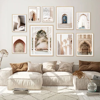 Maroko Mošee Hoone Arch Ukse Kaasaegne Plakatid Lõuendile Maali Seina Art Printimine Elutuba Interjöör Kodu Dekoratiivsed