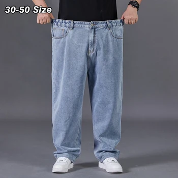 Meeste Kottis Classic Teksad Ülepaisutatud 42 44 46 48 50 Lai Jalg Denim Püksid Kevad Sügis Pikad Vabaaja Püksid Pluss Suurus Riided