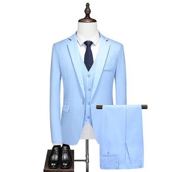 Meeste Luksuslik Sinine Ülikond 3 Töö Äri Ametlik Kõrge Kvaliteedi Slim Fit Bankett Peigmees Pulmas Kleit Kolme osaline Meeste Smoking