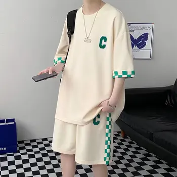 Meeste T-Särk, lühikesed Püksid 2-osaline Komplekt, 2022 Valge Tracksuit korea kohta Harajuku High Street Riided Loominguline Muster Meeste Lühike Ülikond
