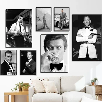 Mood Bond James Plakat Filmitäht Lõuendile Maali Prindib Must-Valge Fotograafia Seina Art Pilte Teenetemärgi Home Decor