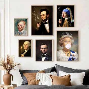 Naljakas Kuninganna Elizabeth Närimiskummi Muuta Plakat President Lincoln Veidrad Portree lõuend print Eklektiline Seina Art Maalid