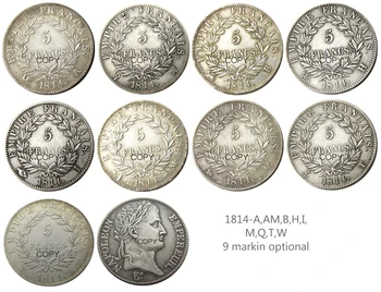 Prantsusmaa 5 Franki 1814 9 markin vabatahtlik hõbetatud Koopia Mündid