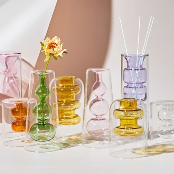 Põhjamaade loomemajanduse värvilisest klaasist vaas kaunistused loominguline hüdropooniline läbipaistev lill kuivati kodu elutoa kaunistamiseks