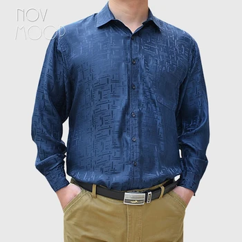 Sinine hall valge meeste 100% silk äri särgid, pika varrukaga ruuduline jacquard särk chemise homm camiseta masculina LT1450 TASUTA LAEVA