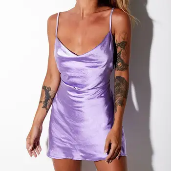 suvine kleit Pilduma Kleit Reguleeritav Spagetid Rihmad Backless Naiste Sexy Värviga Sidemega Satiin Kleit Suvine rüü femme 2021