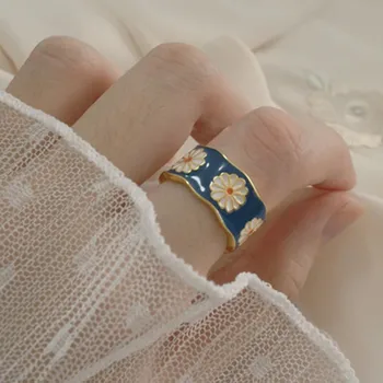 Uus Prantsuse Barokk Vintage Candy Värvi Emailiga Metallist Lill Spreid Väike Daisy Avamine Ringi Naiste Ehted Kingitus