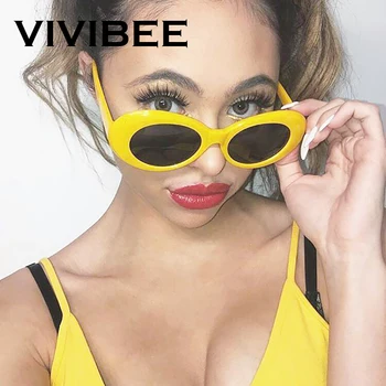 VIVIBEE Mood Väike Kollane Raam Vintage Stiilis Ovaalne Mõjuvõimu Hip-Hop Klaasidega UV400 Naiste Päikeseprillid